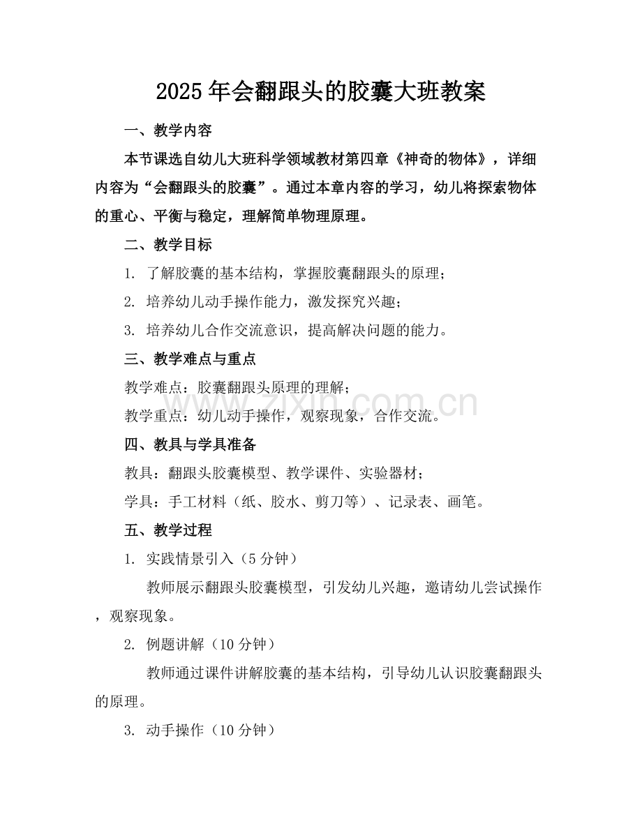 2025年会翻跟头的胶囊大班教案范例x.docx_第1页
