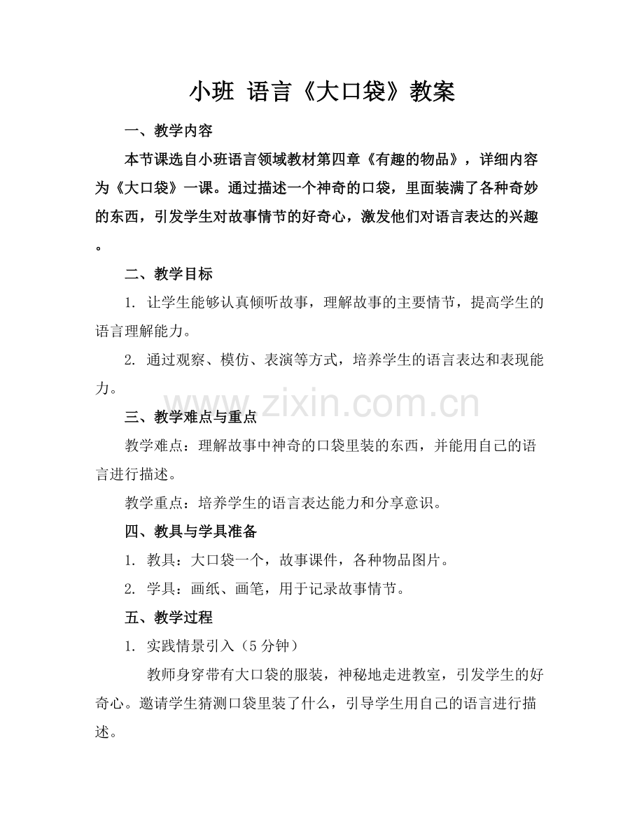 小班 语言《大口袋》教案范例x.docx_第1页