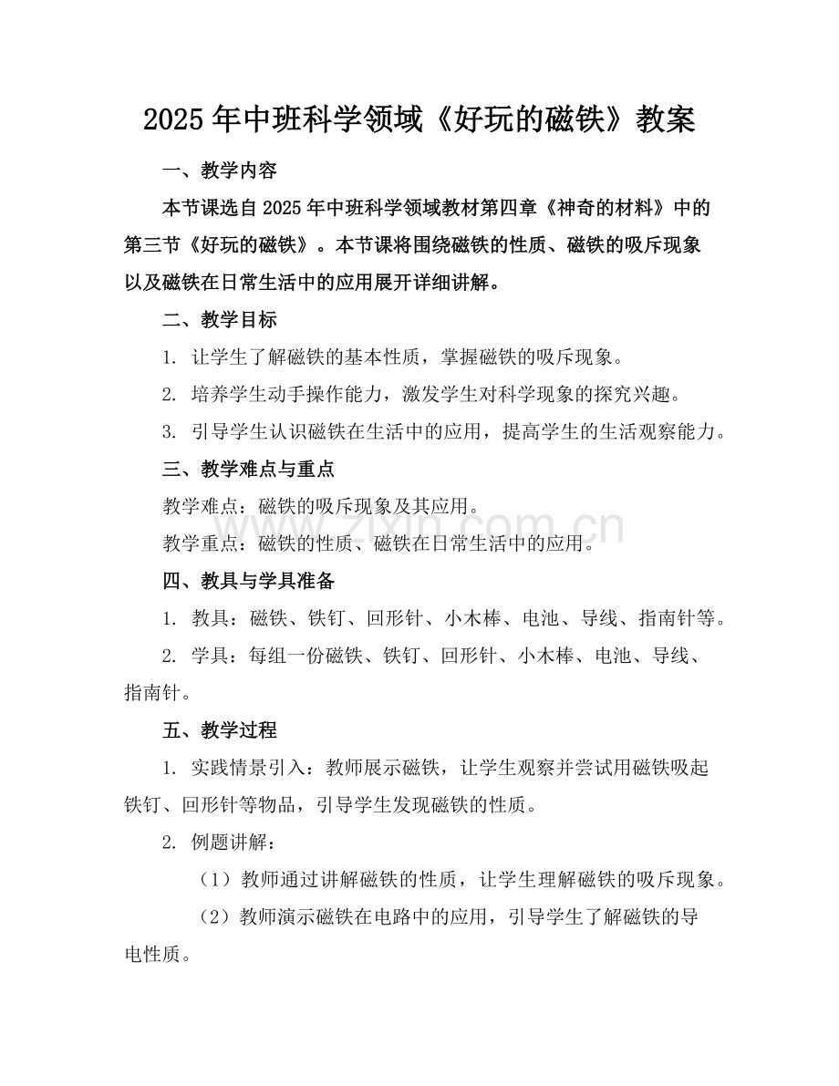 2025年中班科学领域《好玩的磁铁》教案范例x.doc_第1页