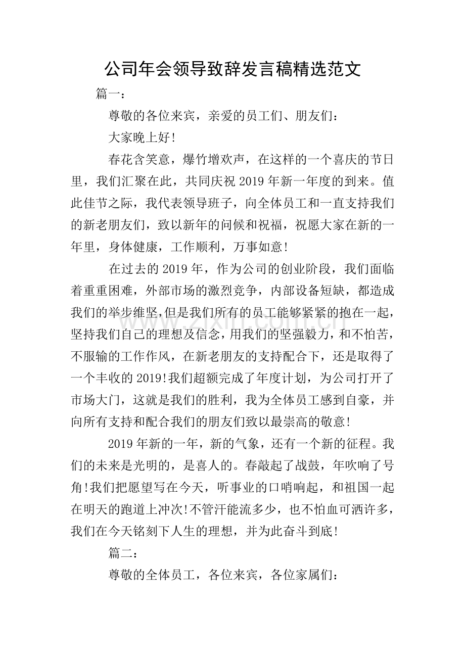 公司年会领导致辞发言稿范文.doc_第1页