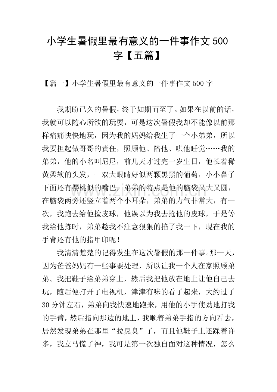 小学生暑假里最有意义的一件事作文500字【五篇】.doc_第1页