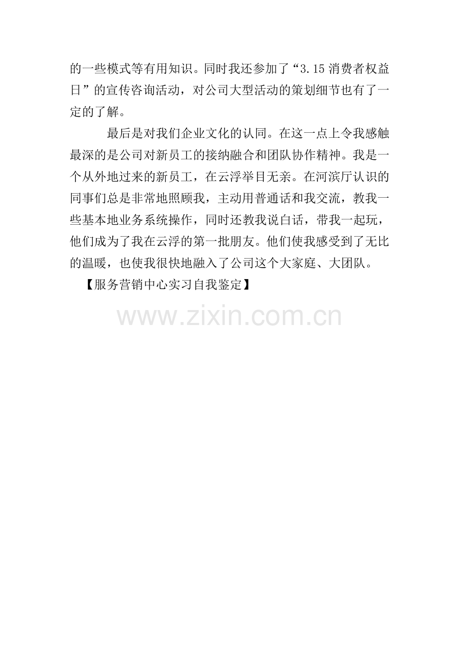 服务营销中心实习自我鉴定.doc_第2页