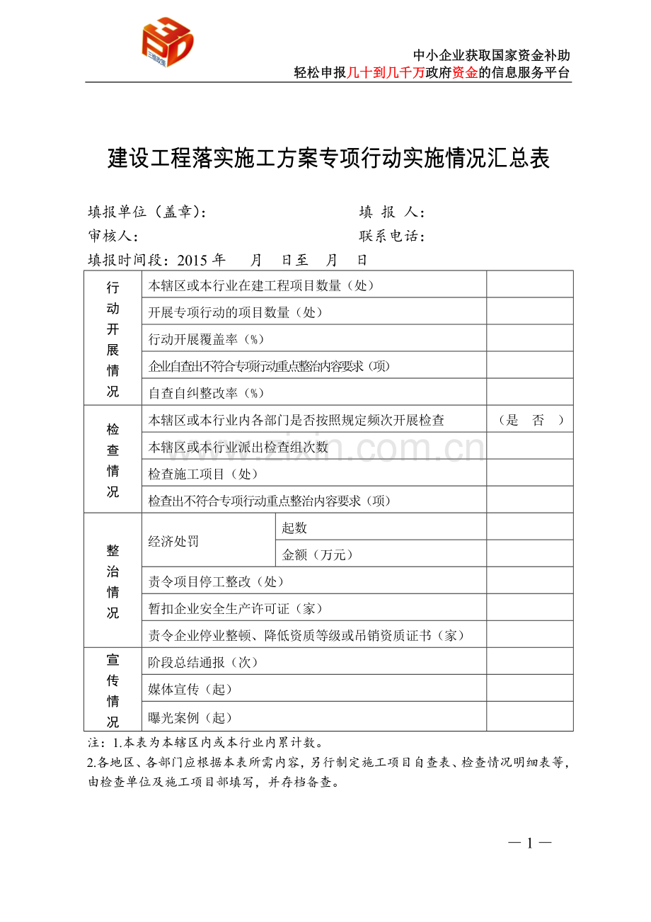建设工程落实施工方案专项行动实施情况汇总表.doc_第1页