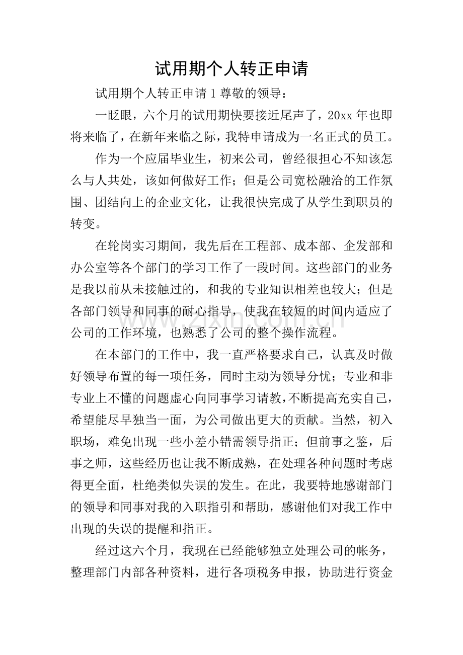 试用期个人转正申请.doc_第1页