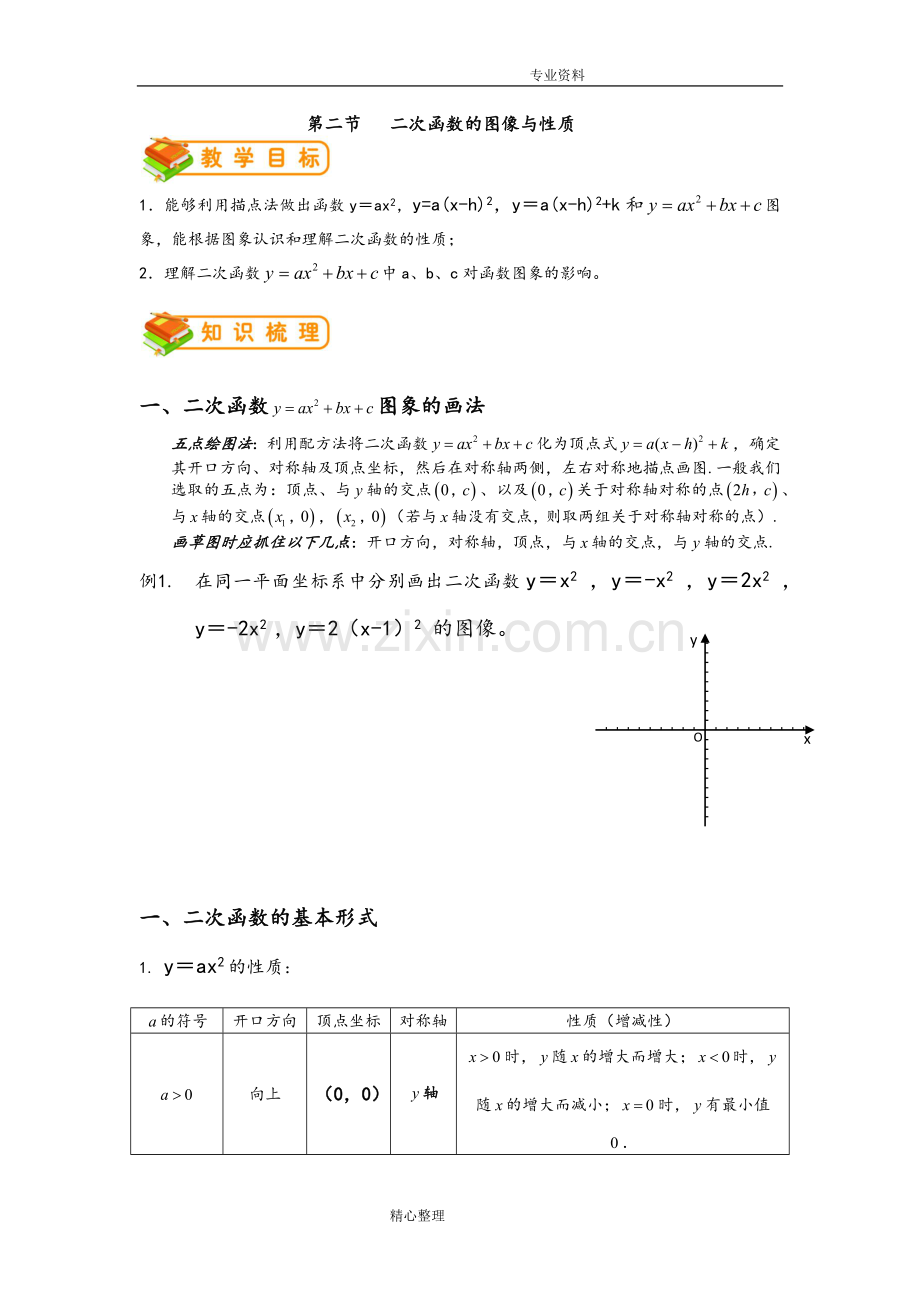 二次函数的图像和性质知识点与练习.doc_第1页