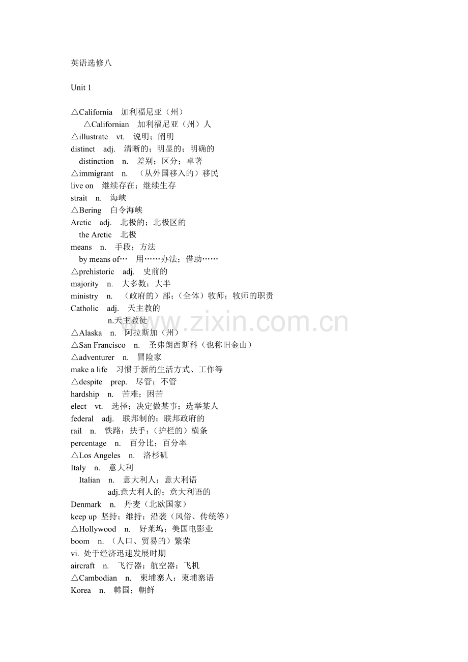 高中英语选修8单词表.doc_第1页