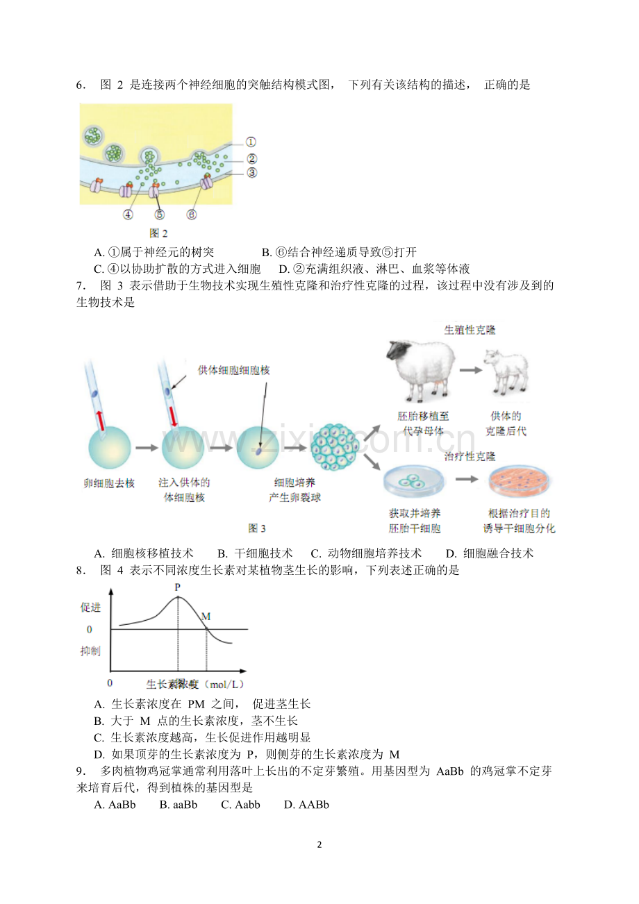 上海市杨浦区2019届高三上学期等级考模拟期末调研生命科学试题(WORD版).doc_第2页