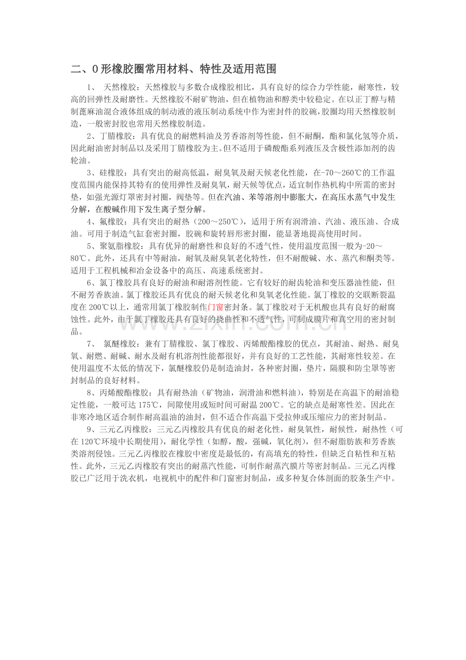 O形橡胶圈常用材料、特性及适用范围.doc_第1页