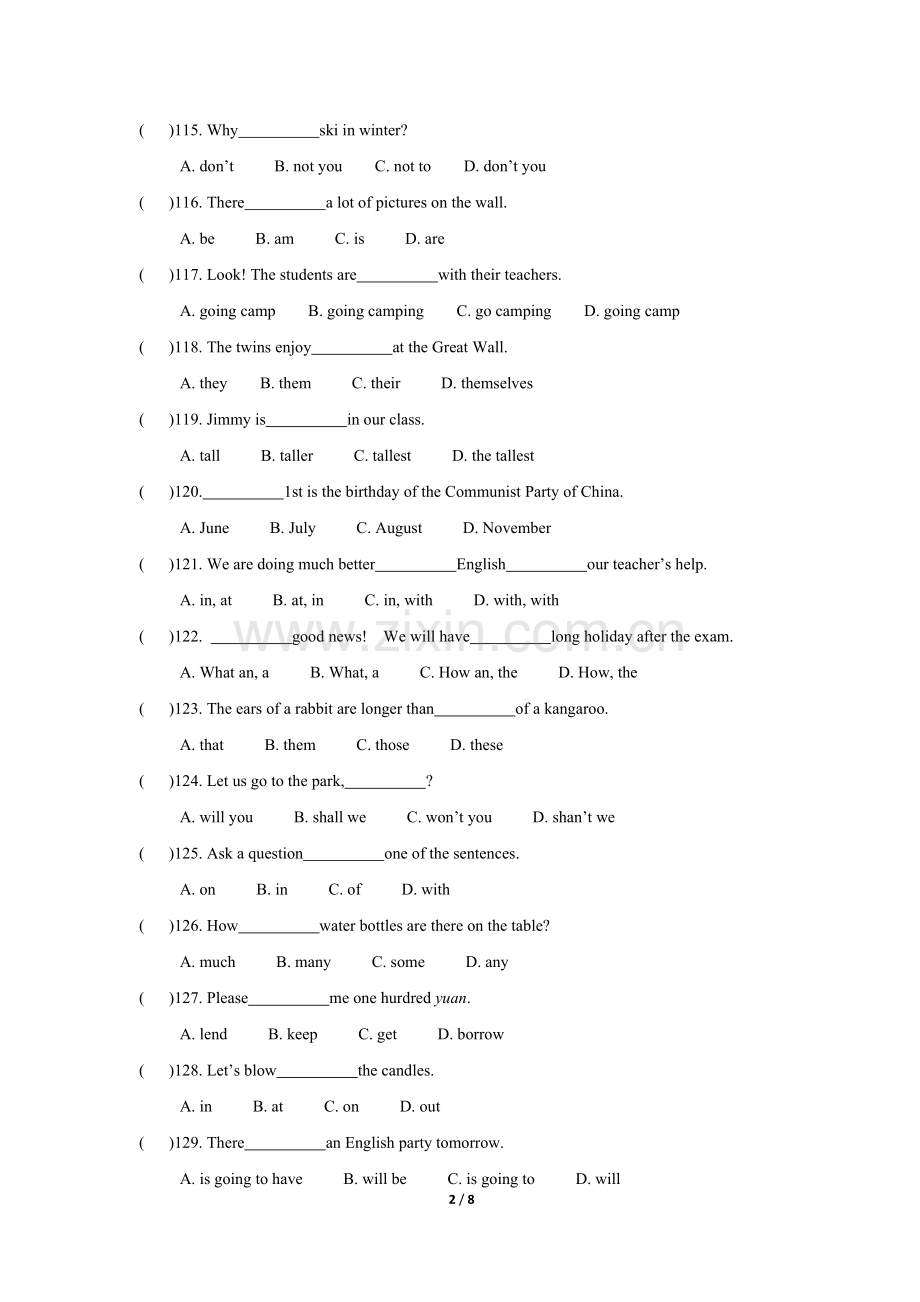 六年级上册英语单项选择题.doc_第2页