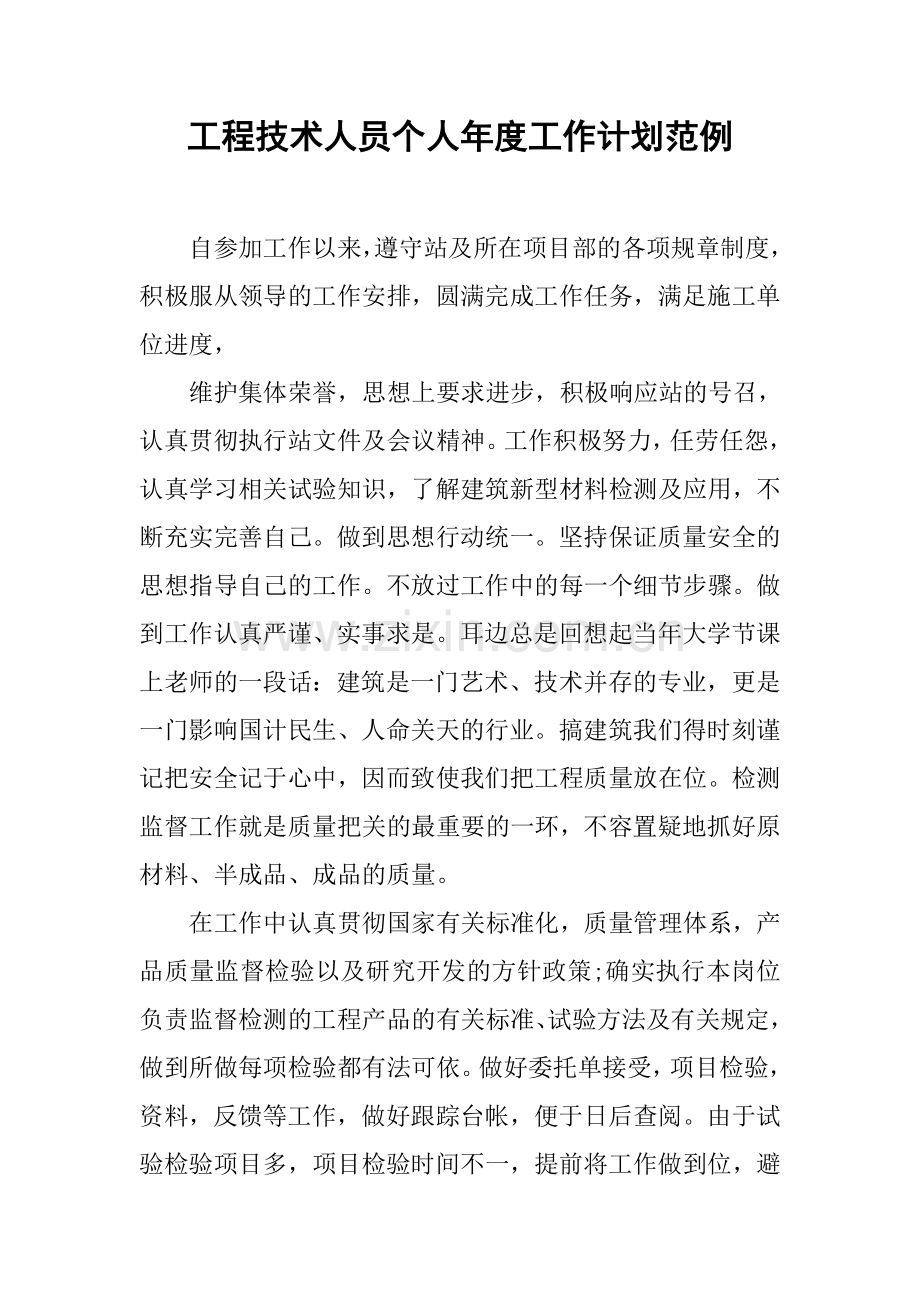 工程技术人员个人年度工作计划范例.doc_第1页