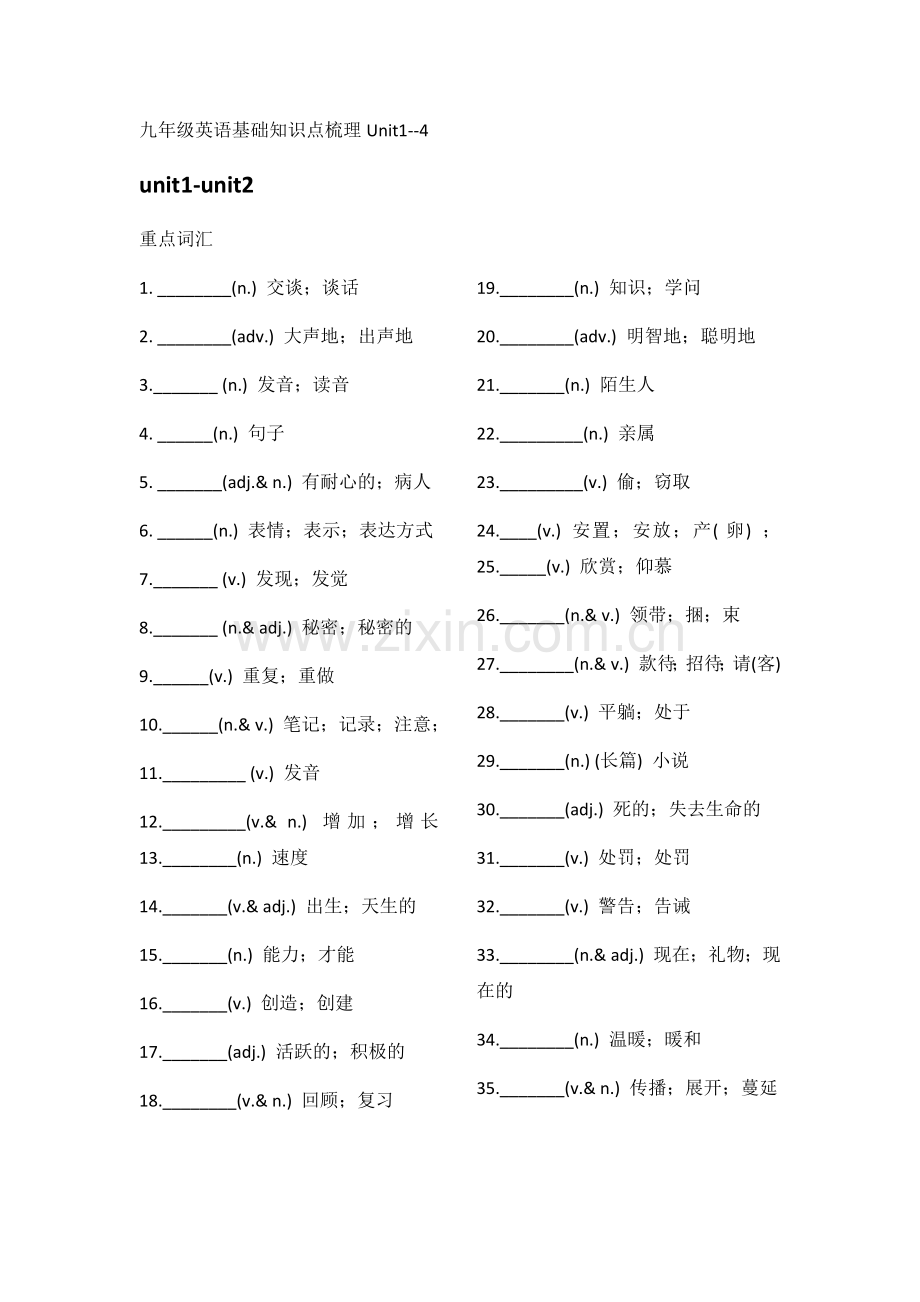 九年级英语基础知识点梳理Unit.doc_第1页