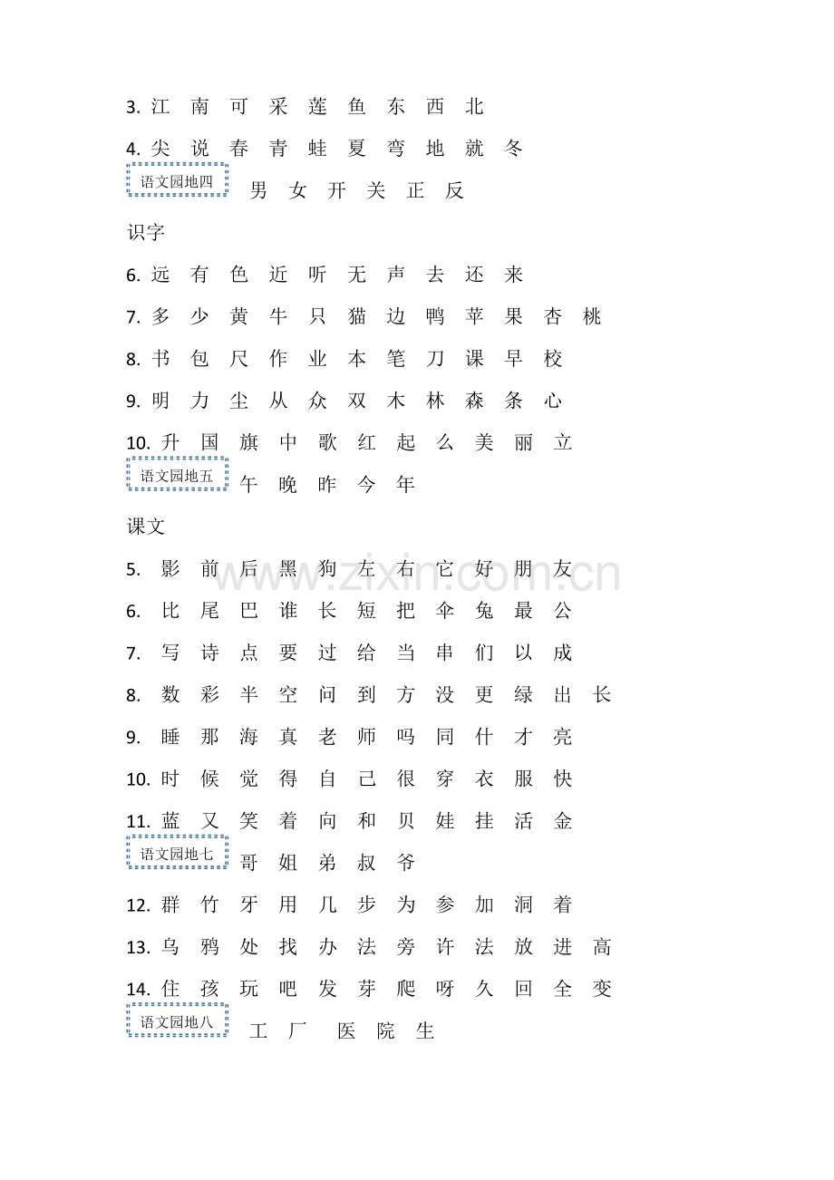 一年级语文上册识字表(无拼音版).doc_第2页