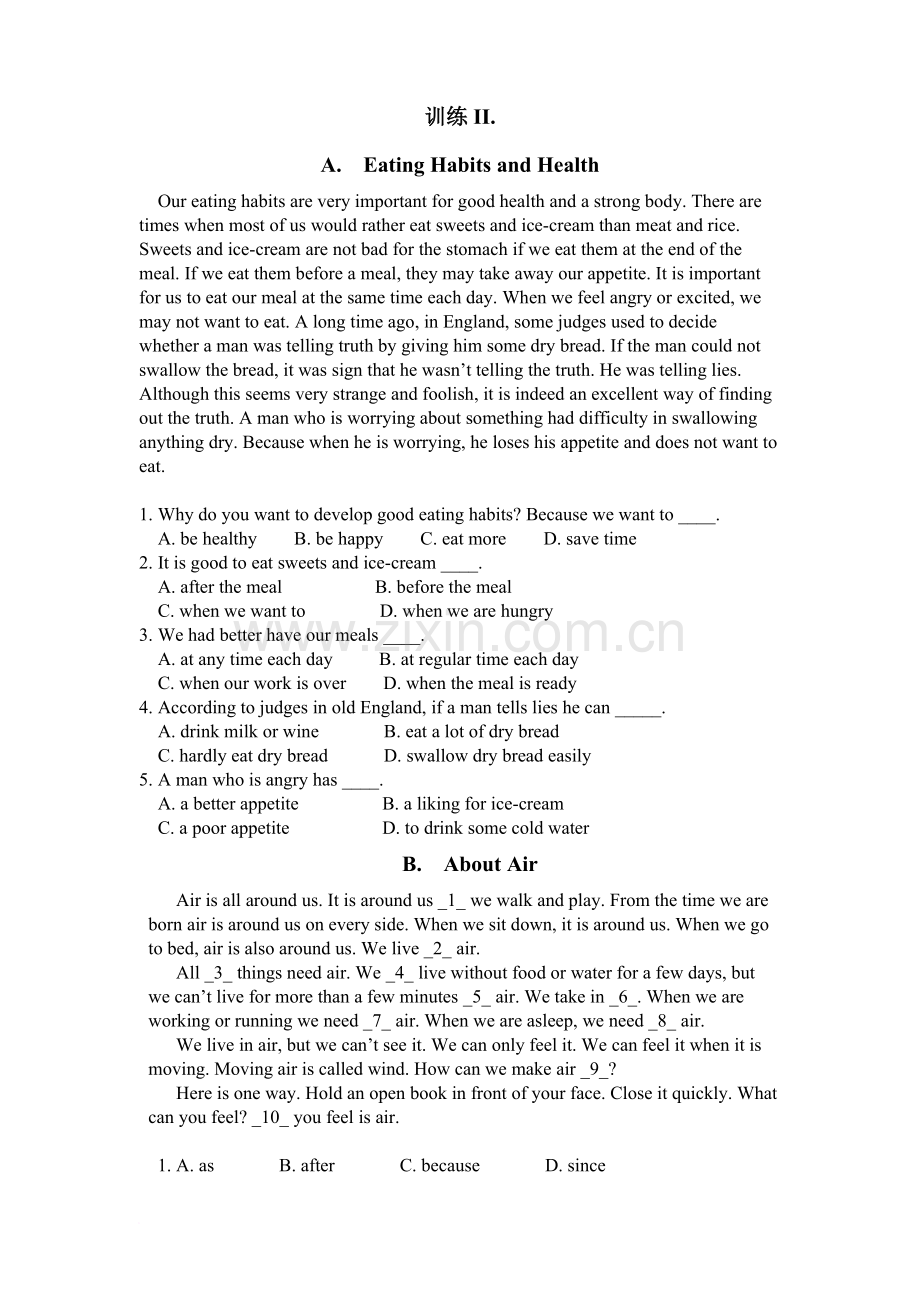 人教版七年级英语阅读理解与完型填空训练(附答案).doc_第2页