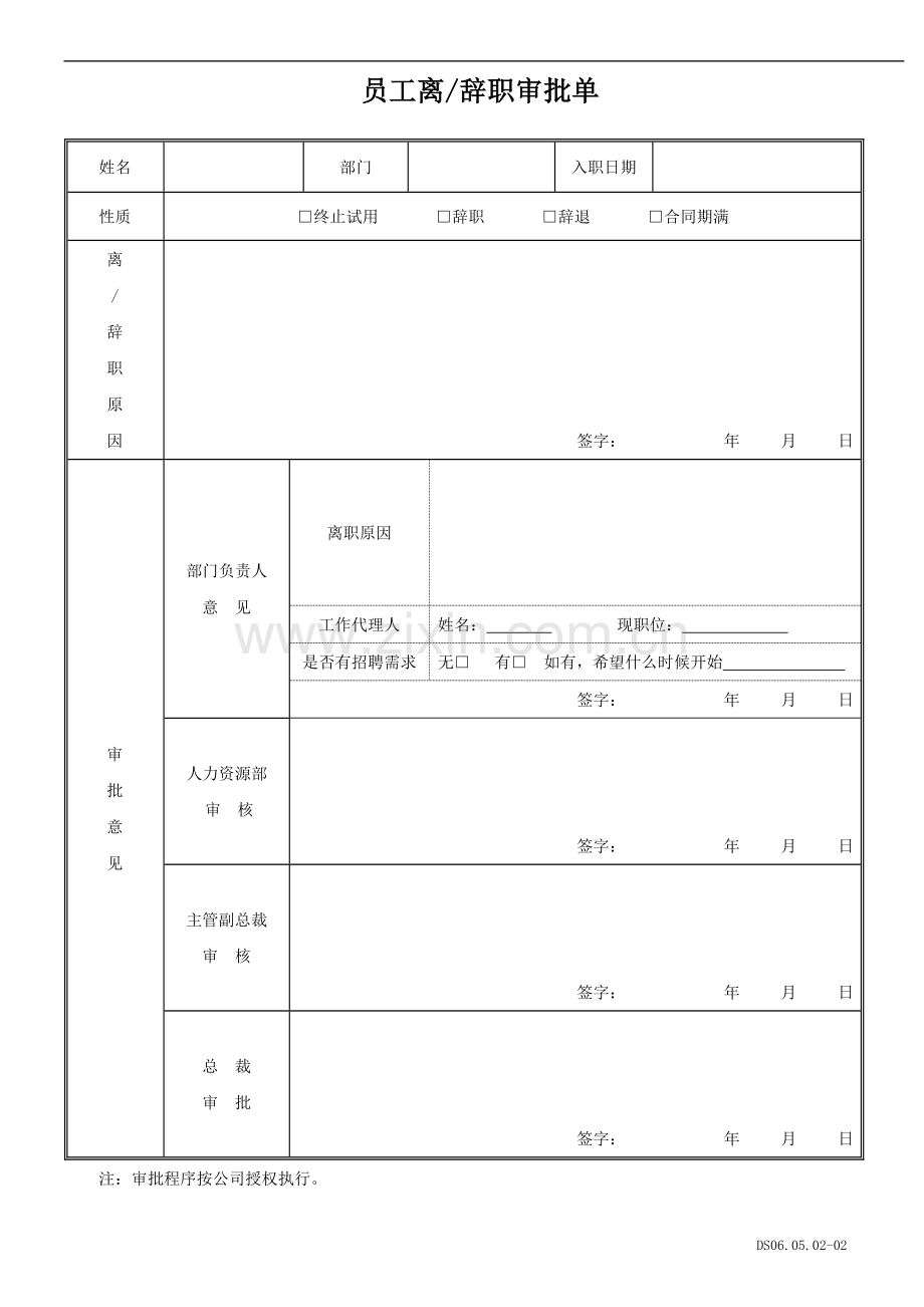员工辞职离职审批表、面谈表、调动表.doc_第1页
