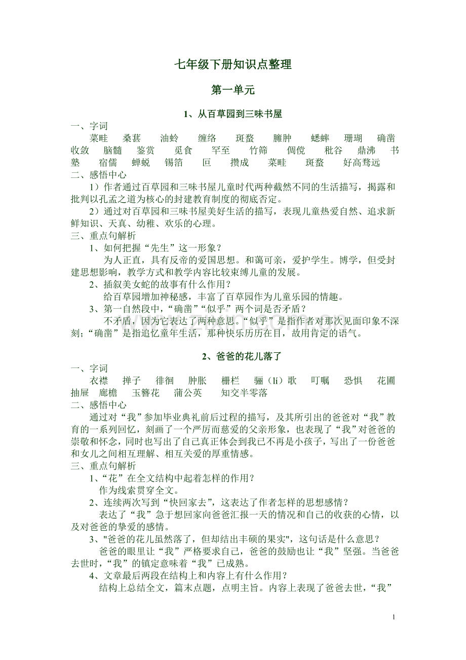 初一语文下册知识点归纳整理.doc_第1页