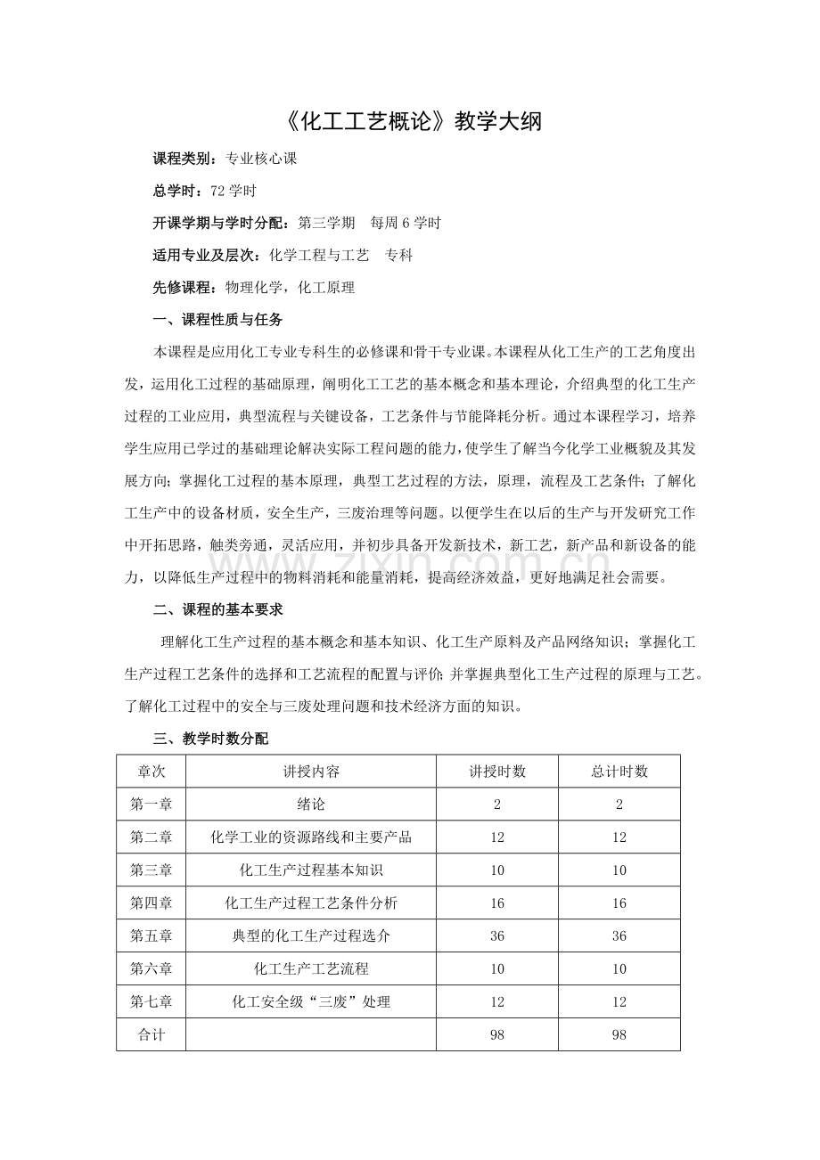 化工工艺概论教学大纲.doc_第1页