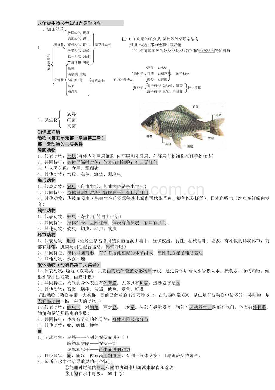 人教版八年级生物上册2014年知识点总结(全面复习编写).doc_第1页