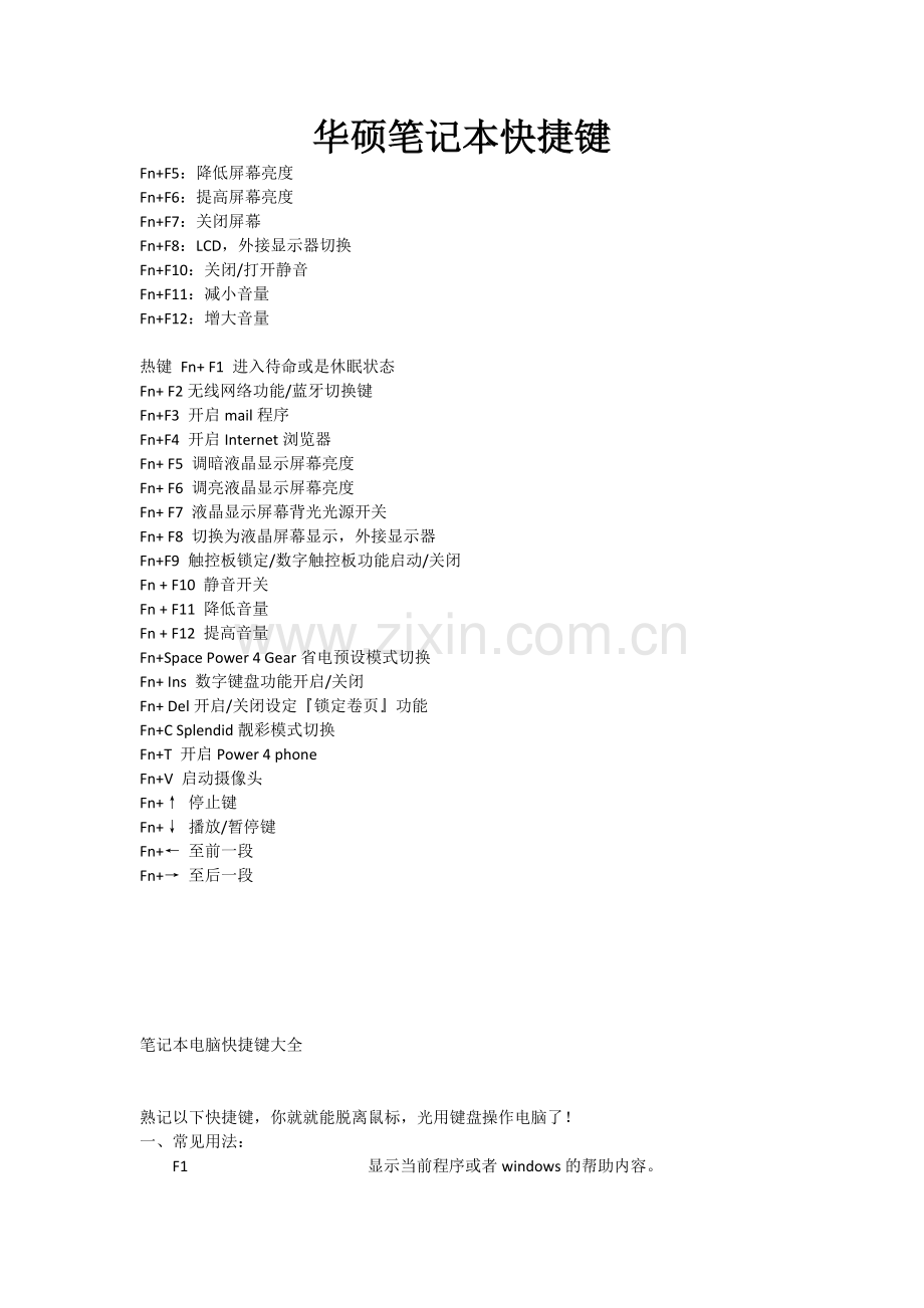 华硕笔记本快捷键).doc_第1页