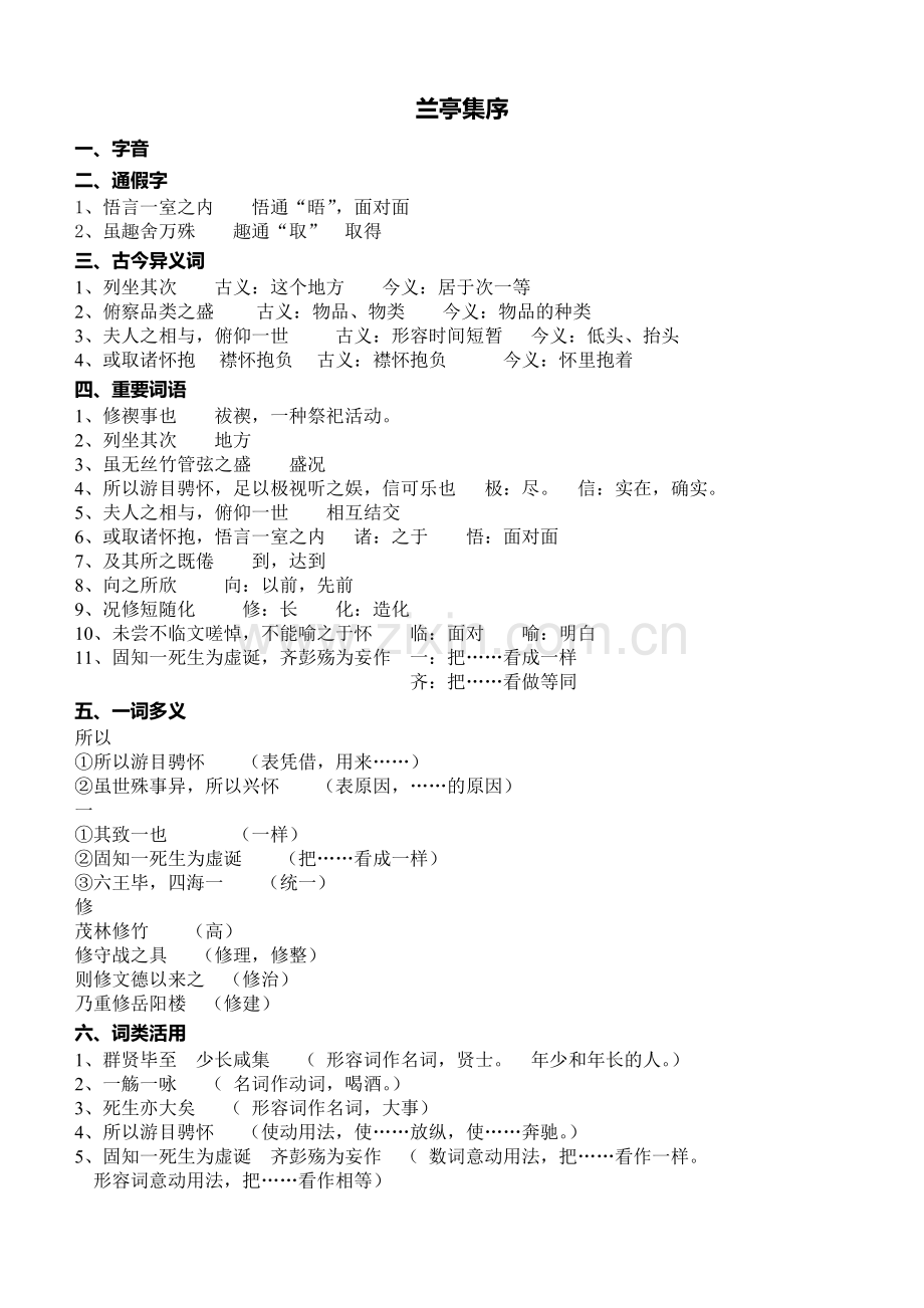 兰亭集序、赤壁赋、游褒禅山记知识点整理.doc_第1页