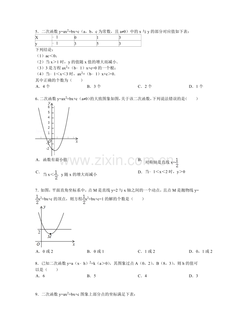 二次函数图像和性质习题.doc_第2页