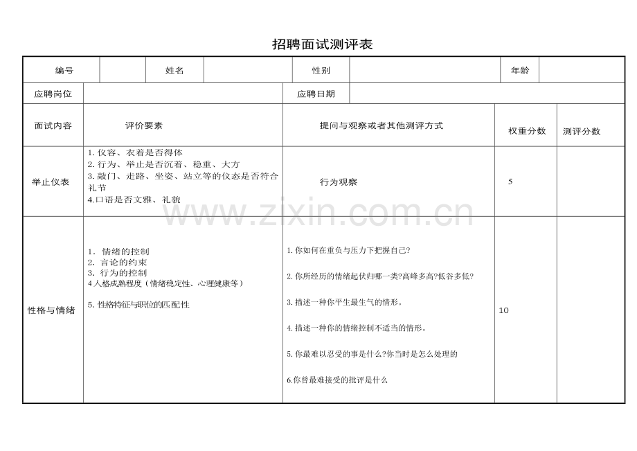 招聘面试测评表.doc_第1页