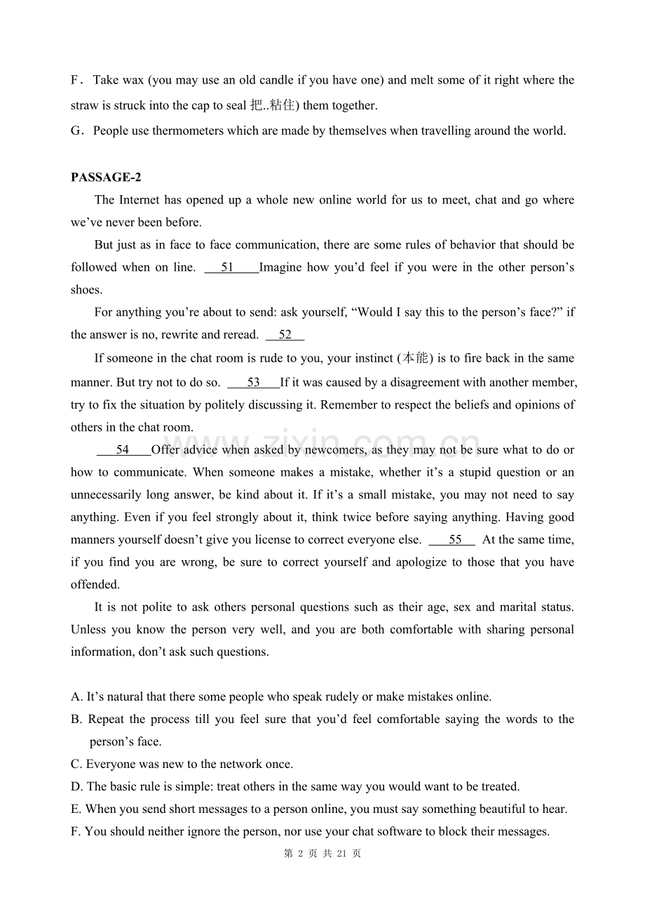 七选五阅读专练20篇文档.doc_第2页