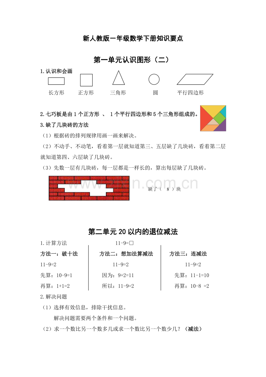一年级数学下册知识点梳理.doc_第1页