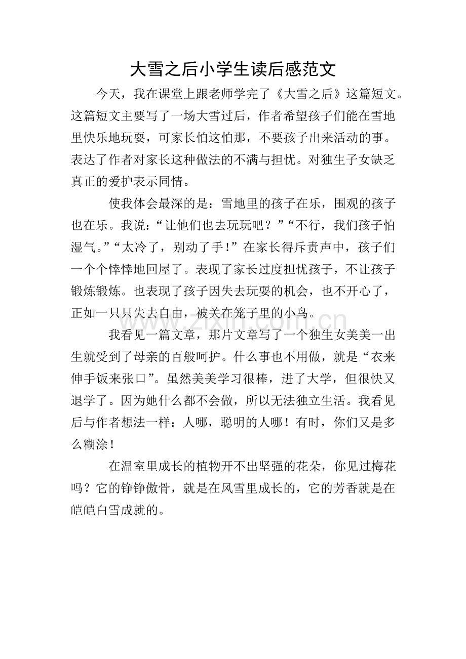 大雪之后小学生读后感范文.doc_第1页