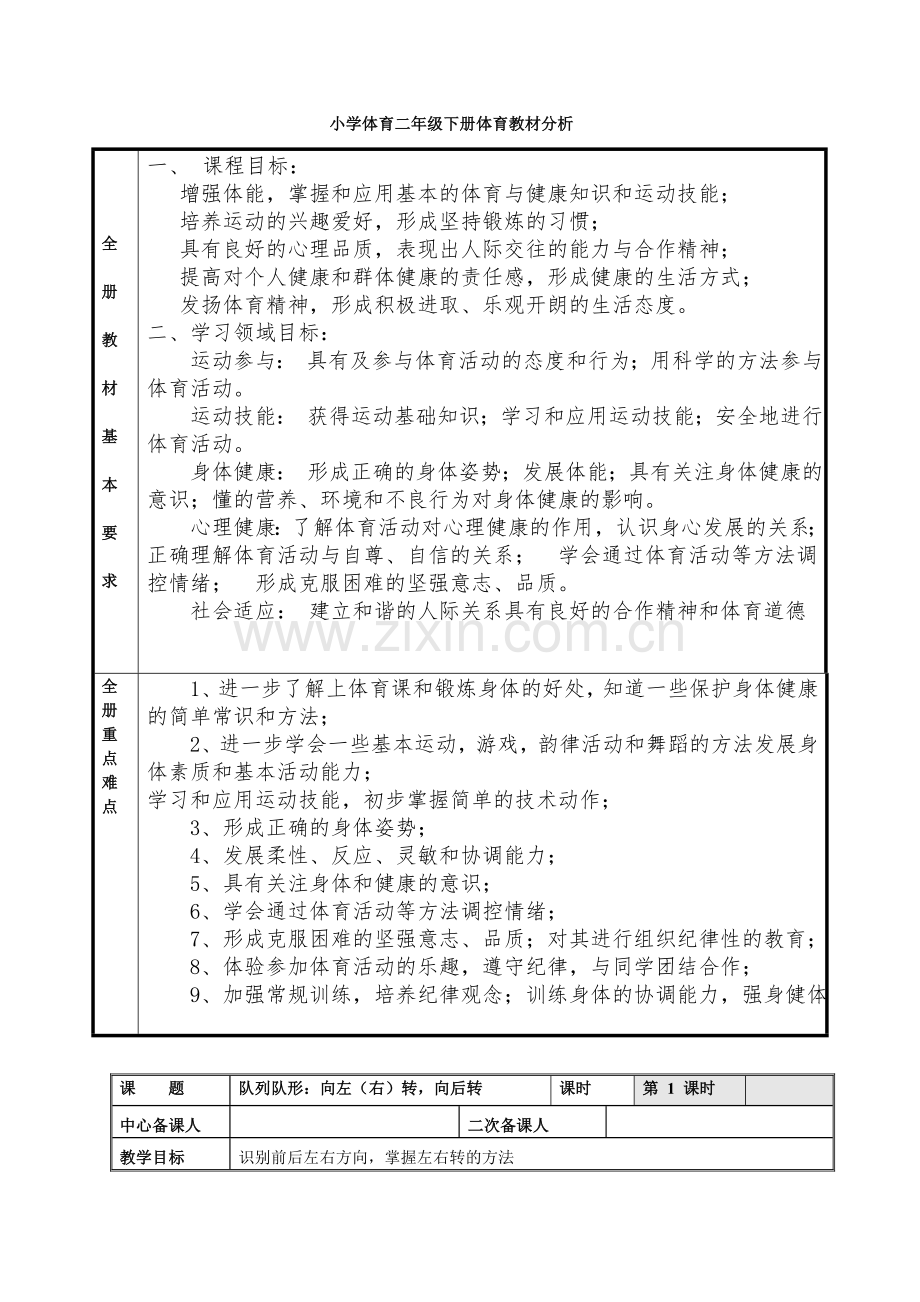 小学体育二年级下册体育教案全册表格式.doc_第1页