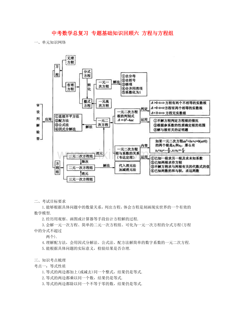 中考数学总复习专题基础知识回顾六方程与方程组.doc_第1页