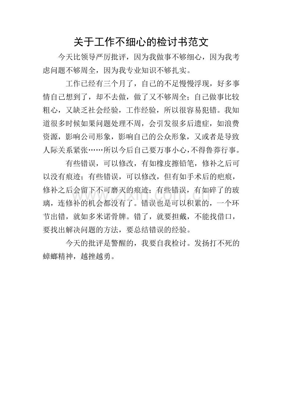 关于工作不细心的检讨书范文.doc_第1页
