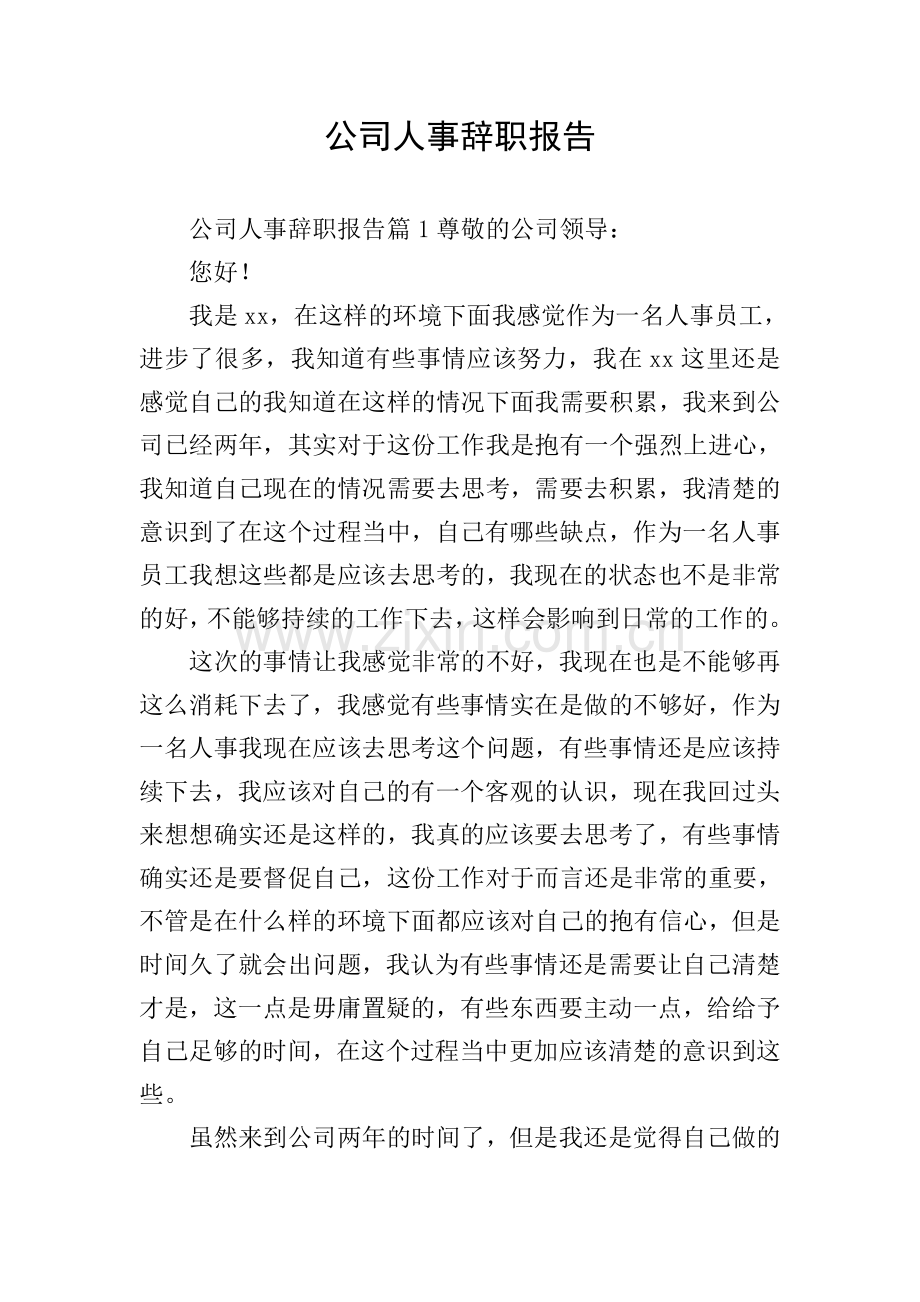 公司人事辞职报告.doc_第1页