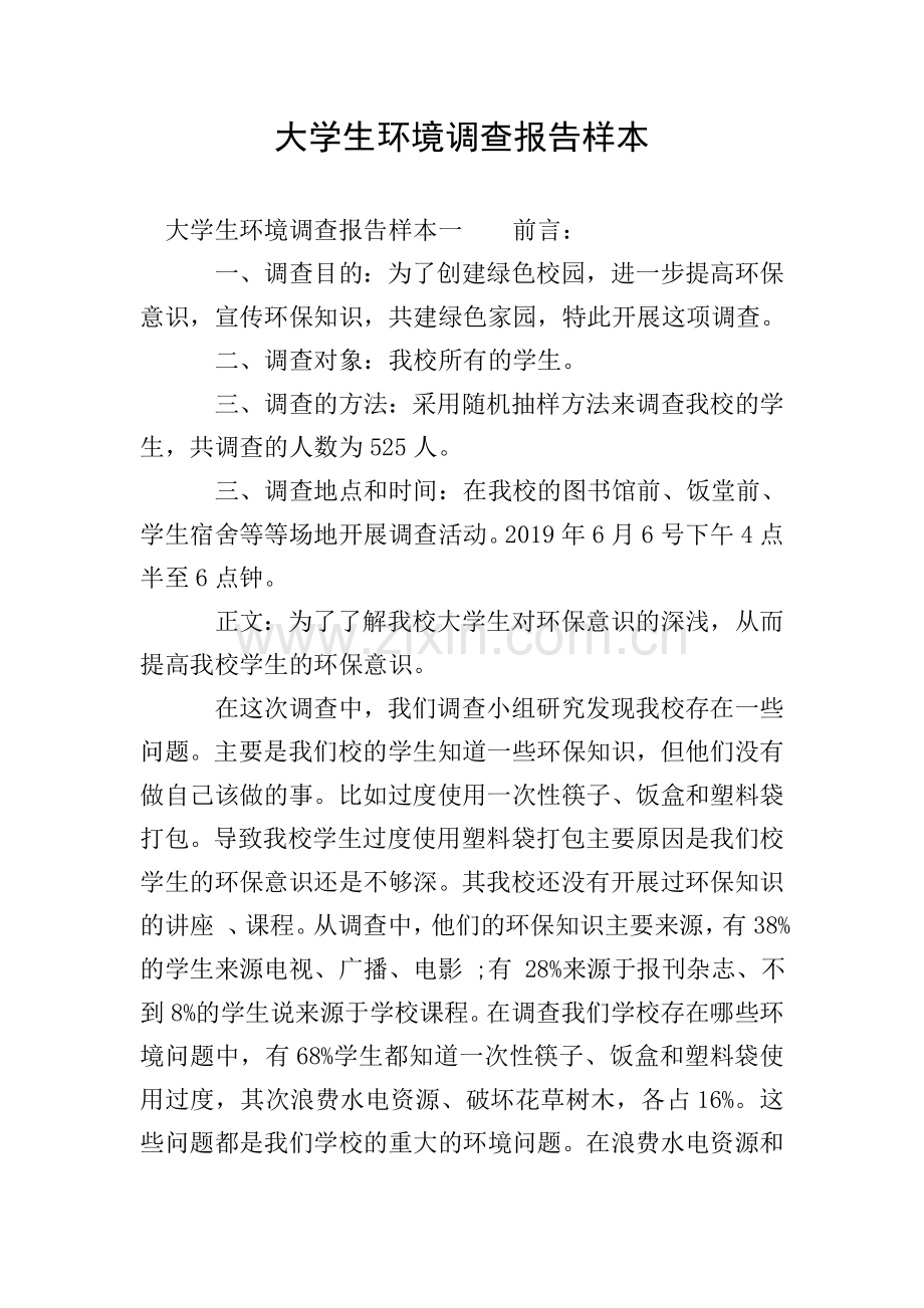 大学生环境调查报告样本.doc_第1页