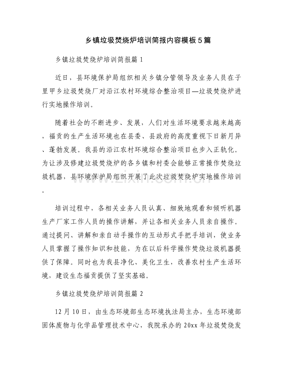 乡镇垃圾焚烧炉培训简报内容模板5篇.docx_第1页
