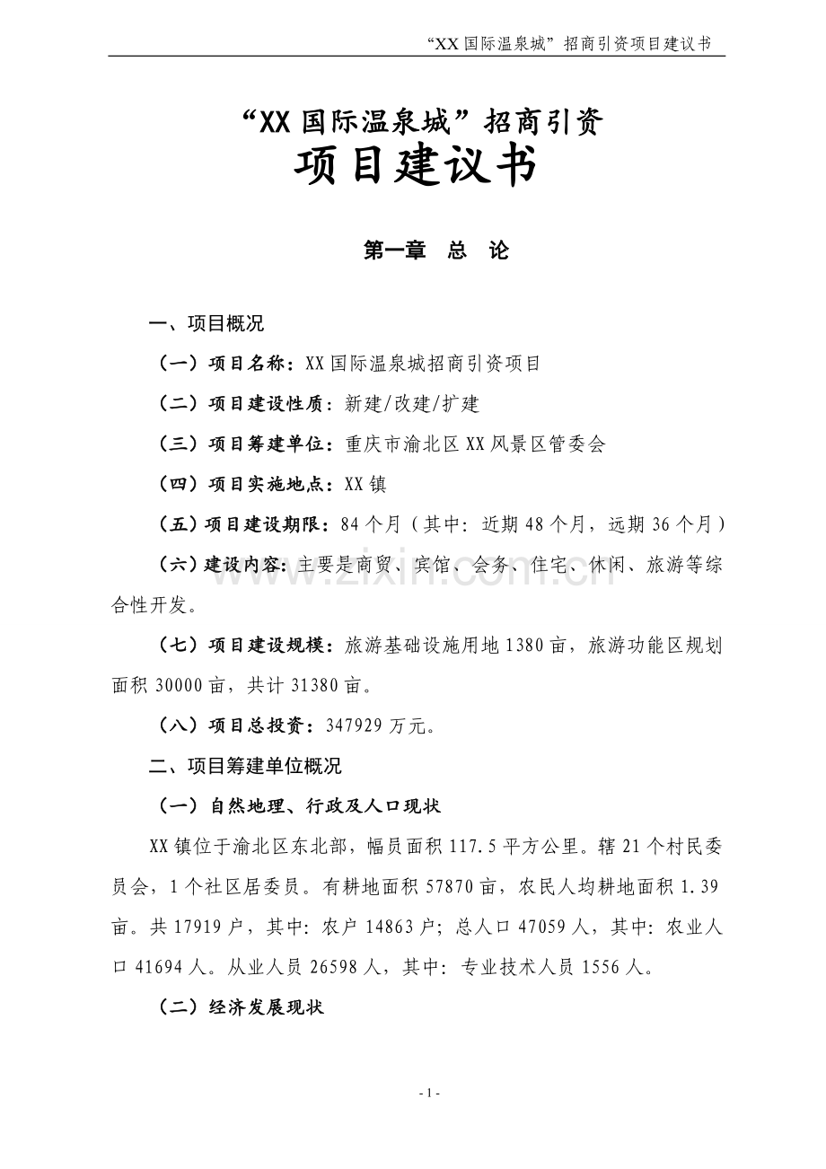 重庆某国际温泉城项目建议书.doc_第1页