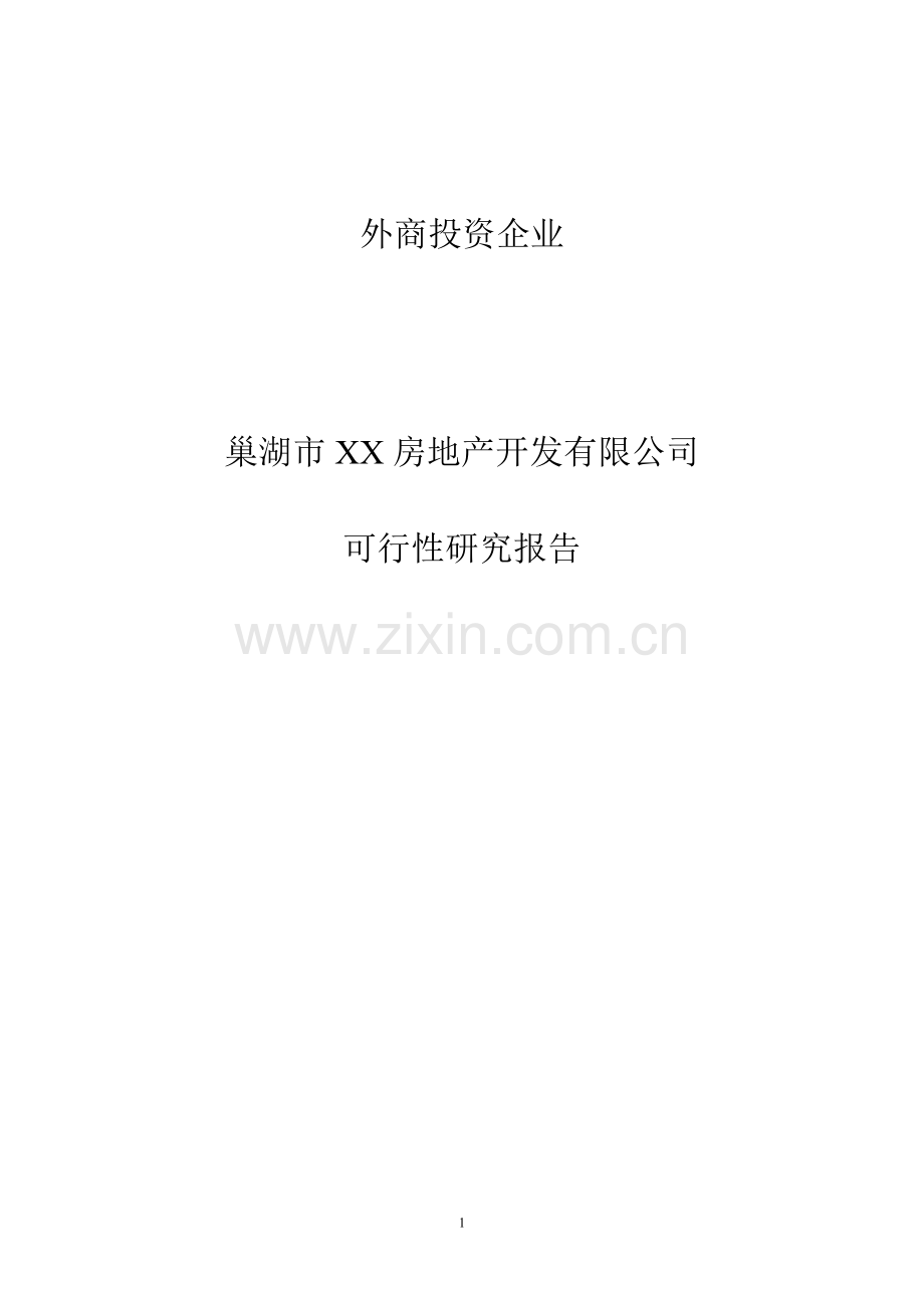 巢湖市XX房地产开发有限公司项目可行性研究报告.doc_第1页