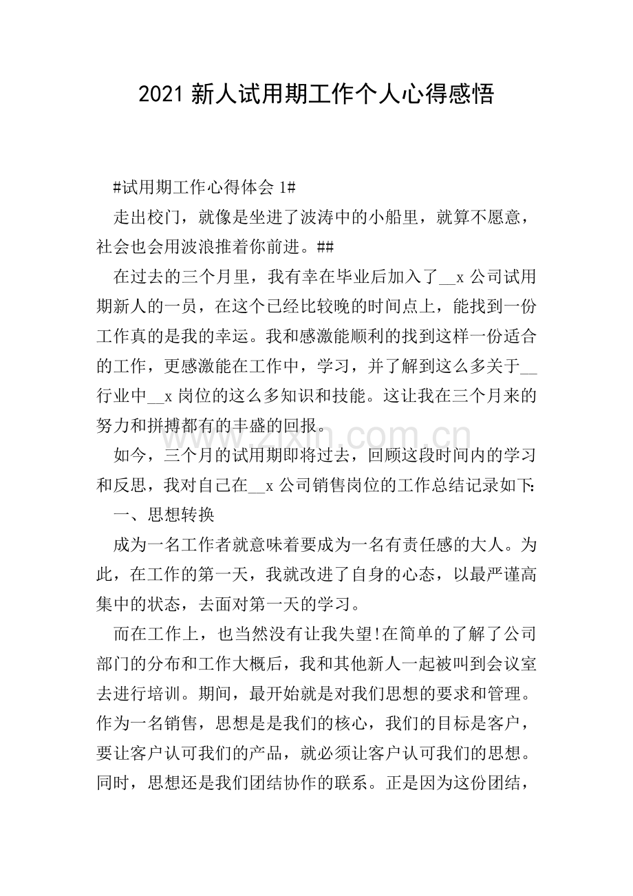 2021新人试用期工作个人心得感悟.doc_第1页