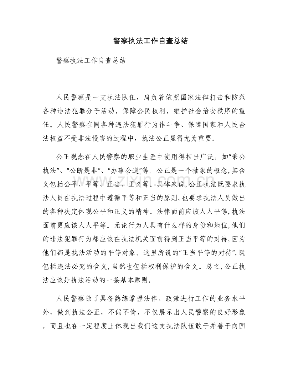 警察执法工作自查总结.docx_第1页