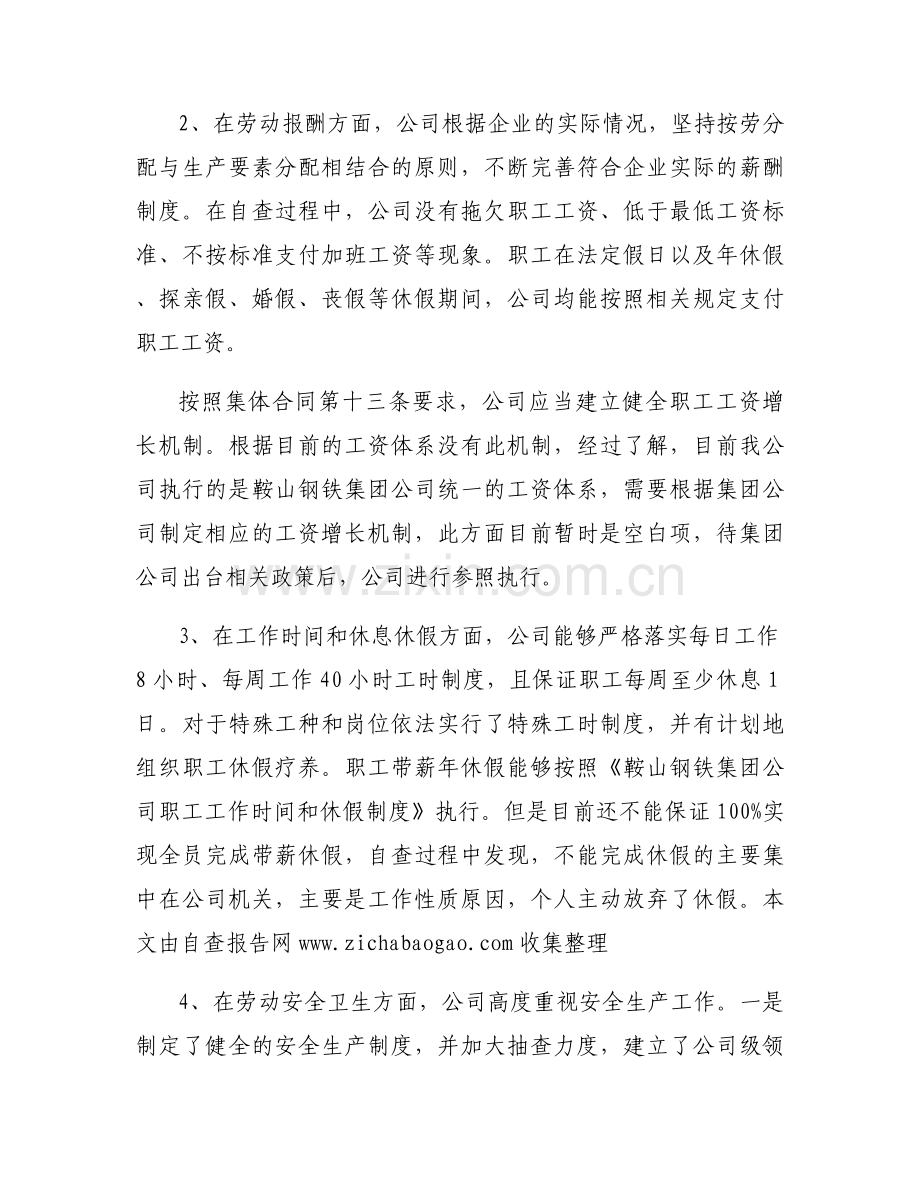 公司集体合同自检自查报告.docx_第2页