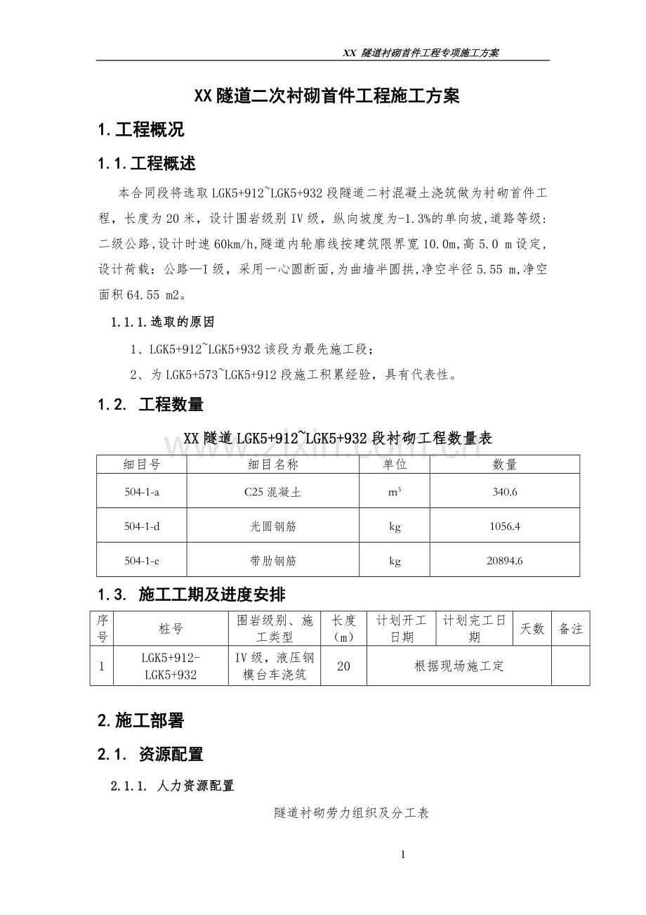 隧道二次衬砌首件工程施工方案.doc_第1页