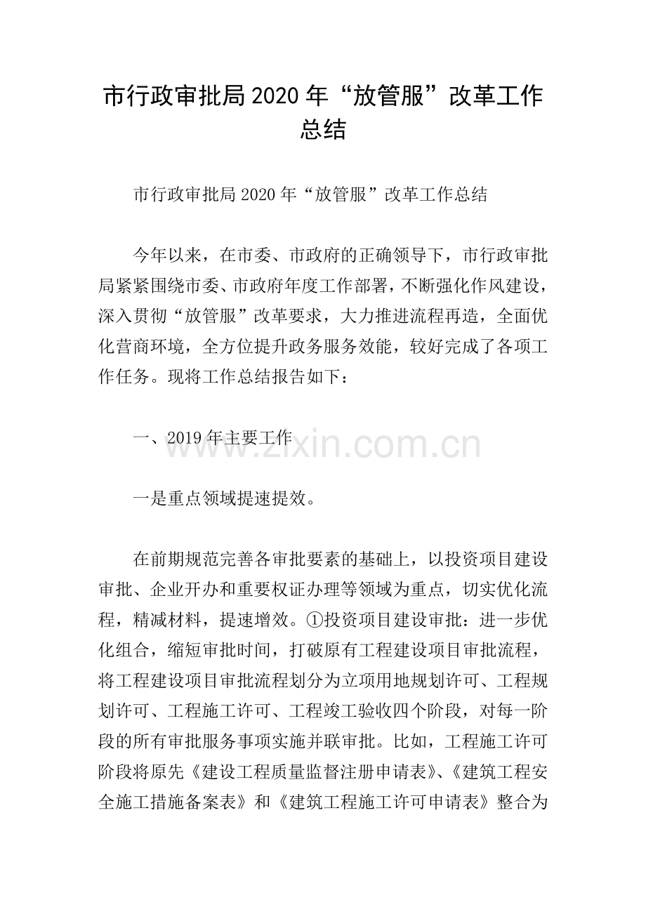 市行政审批局2020年“放管服”改革工作总结.doc_第1页