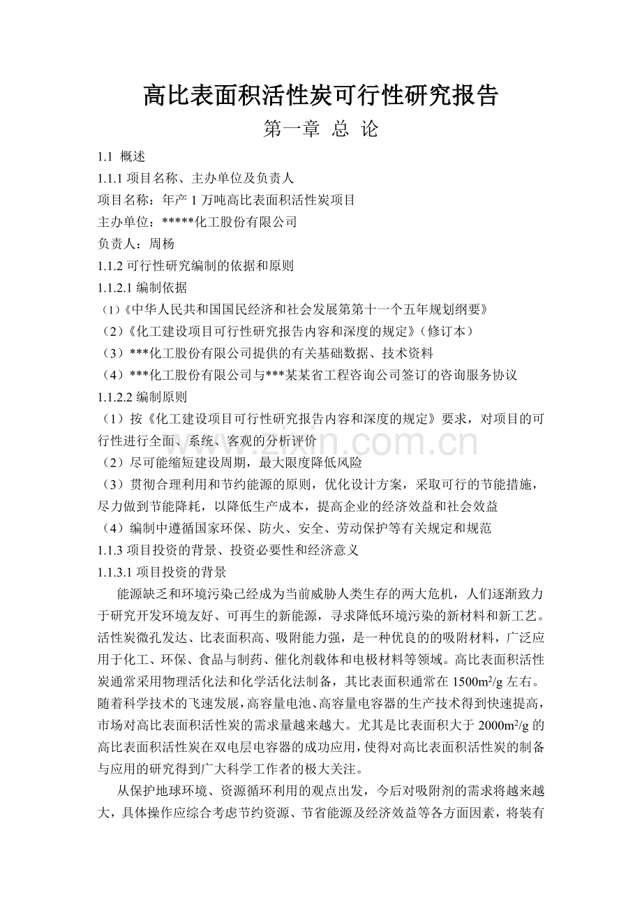 高比表面积活性炭可行性研究报告.doc_第1页