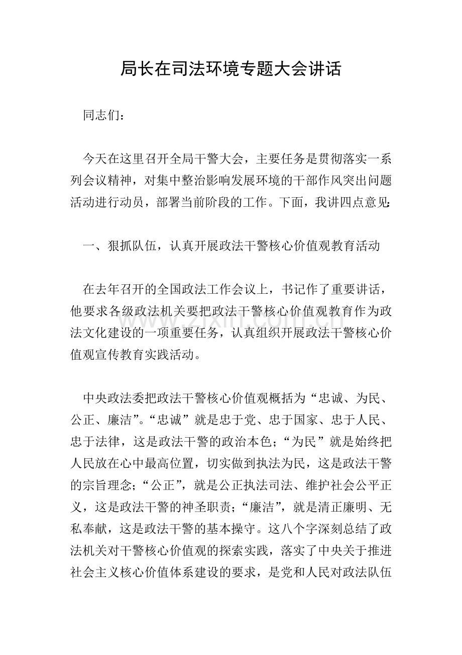 局长在司法环境专题大会讲话.doc_第1页