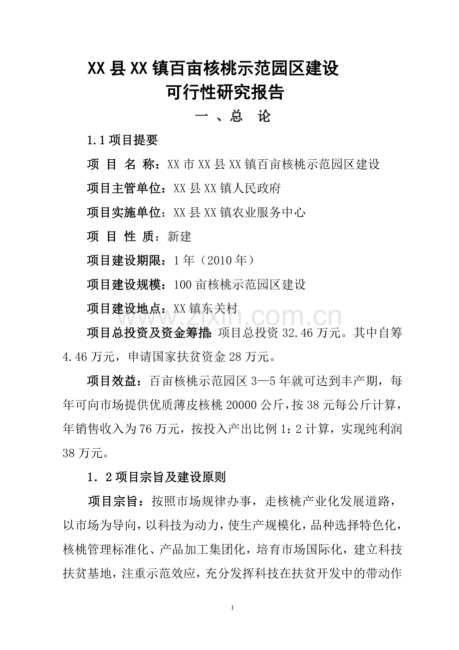 百亩核桃示范园区建设项目可行性研究报告.doc_第1页