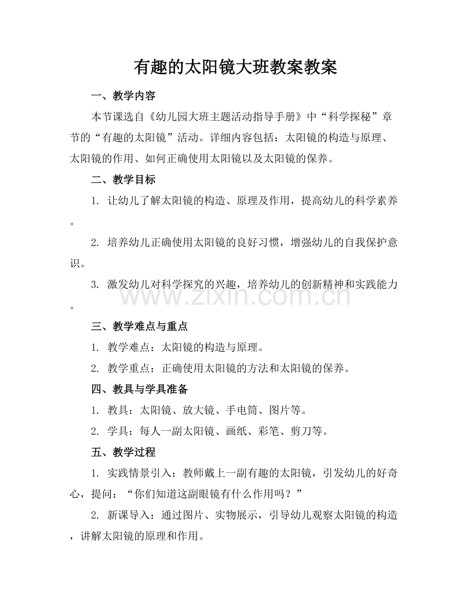 有趣的太阳镜大班教案教案.docx_第1页
