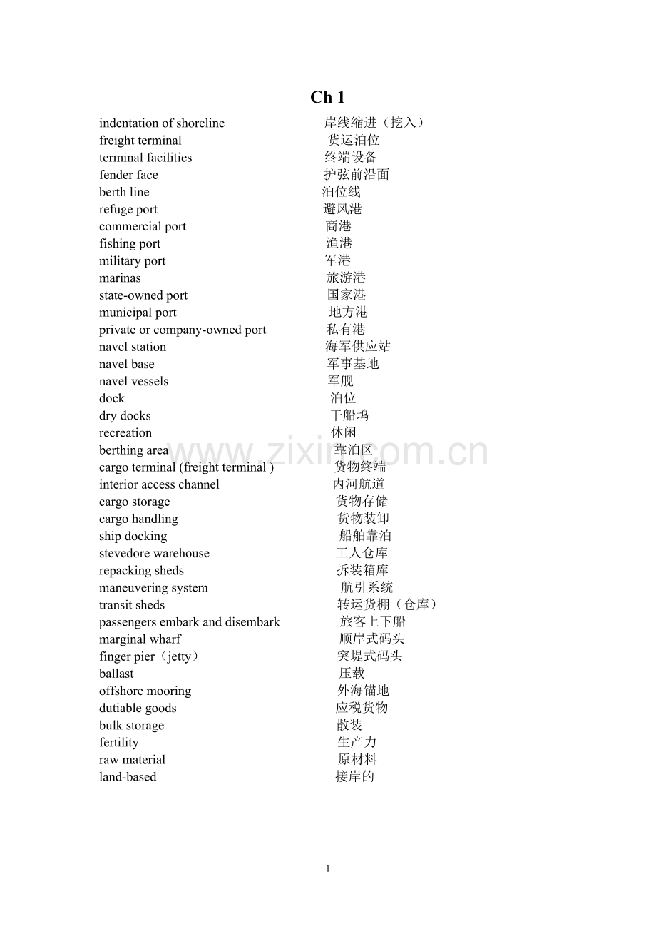 港口平面布置专业词汇.doc_第1页