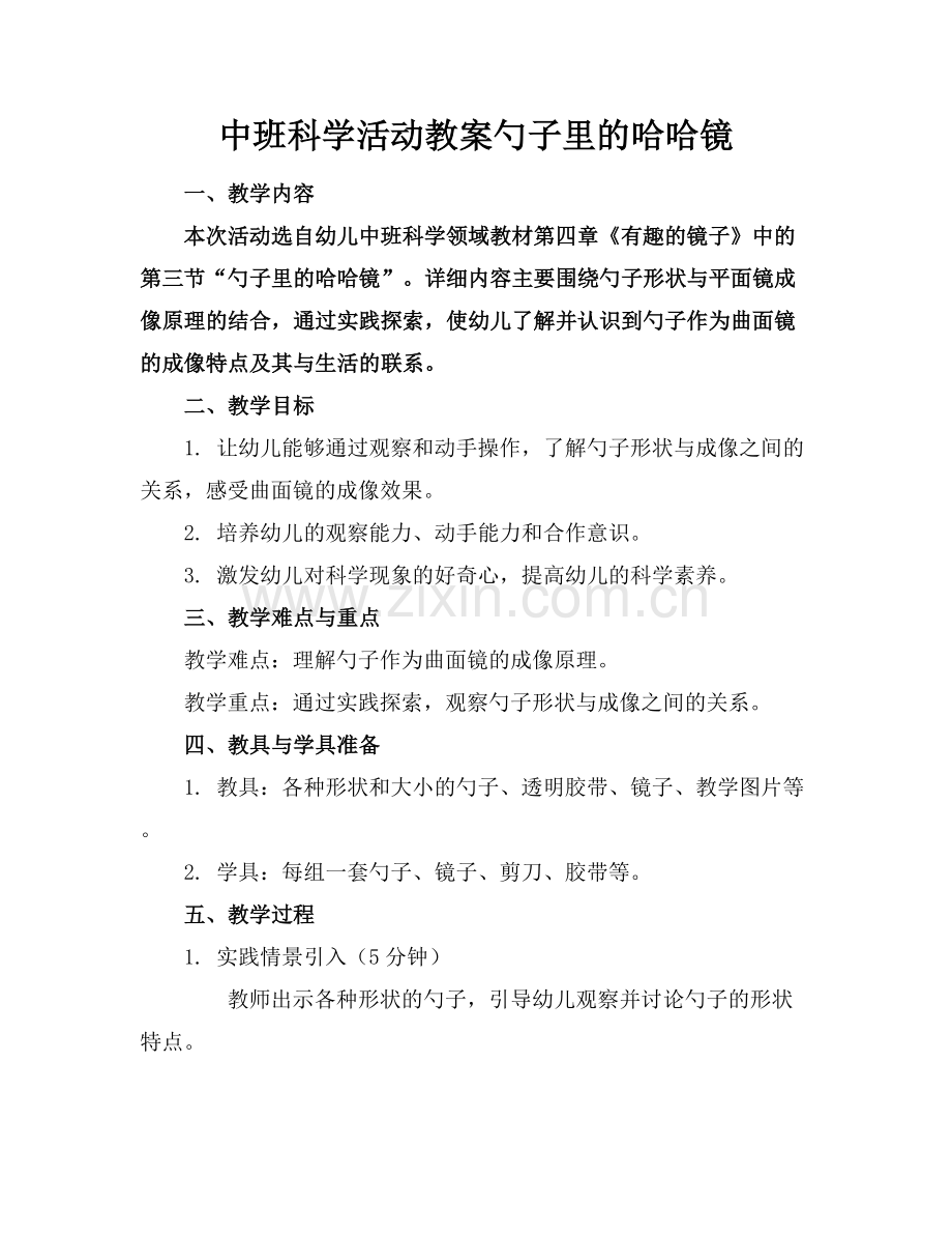 中班科学活动教案勺子里的哈哈镜.docx_第1页