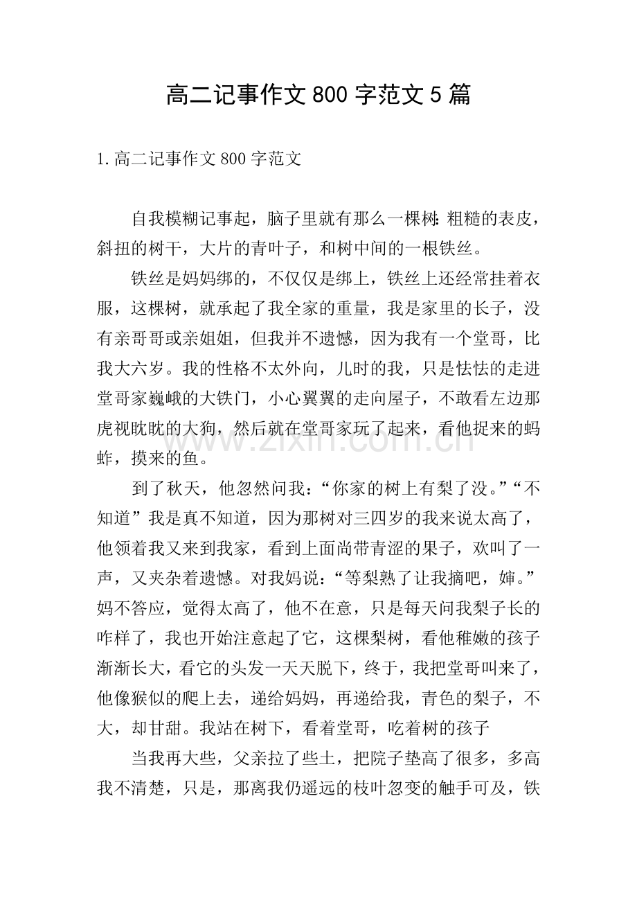 高二记事作文800字范文5篇.doc_第1页