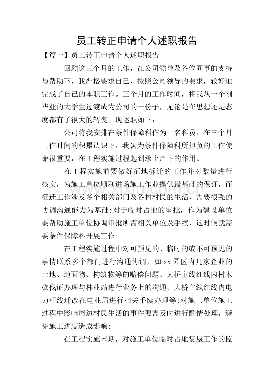 员工转正申请个人述职报告.doc_第1页