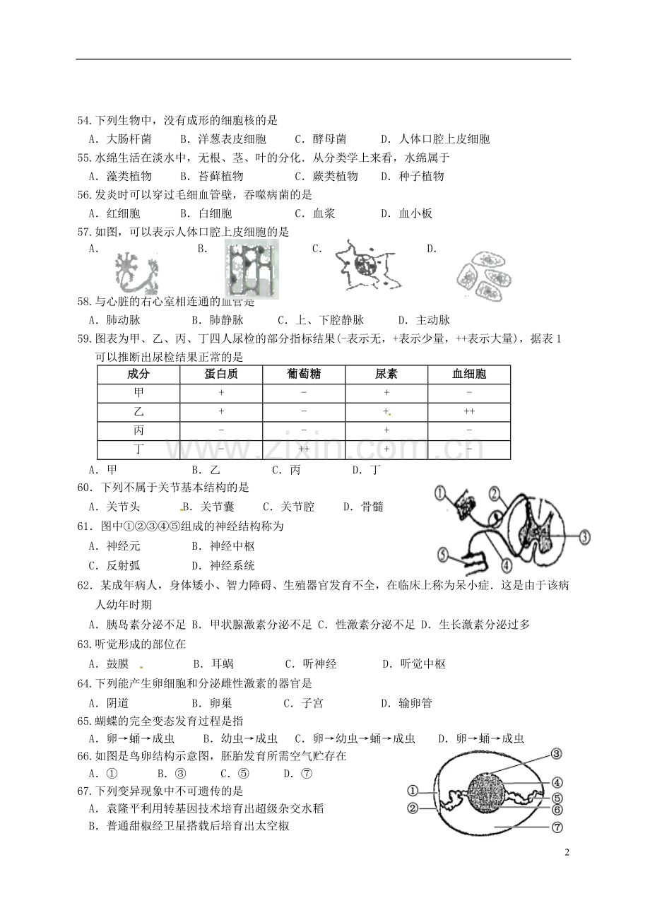 八年级生物会考模拟试题新人教版.doc_第2页